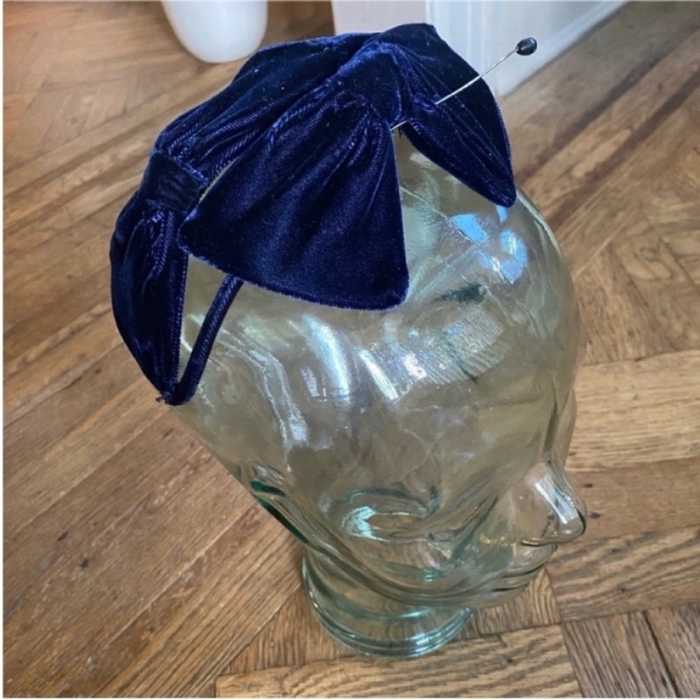 Navy blue velvet blue headband blue headpiece vintage blue hat blue bow